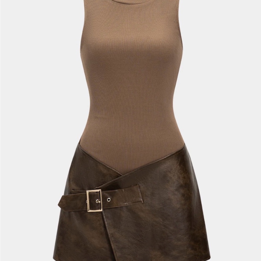 Chic Brown Midi Dress with Belt Detail